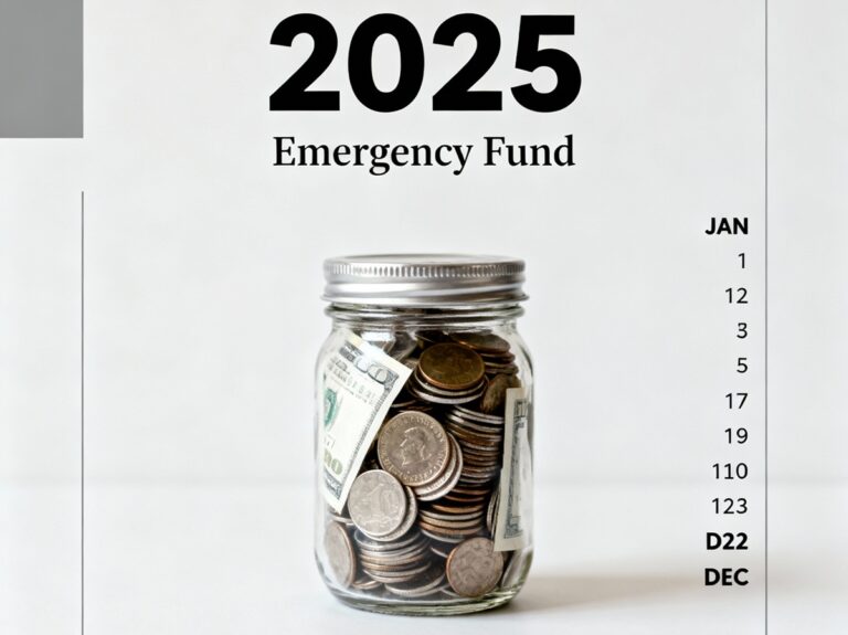 Jar filled with coins and cash symbolizing a growing emergency fund for financial security in 2025.
